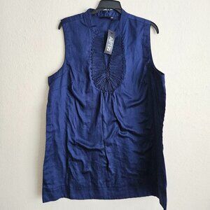 NWT blue Career Work sleeveless top  embroider Ruffle Vneck Layer Tunic XL